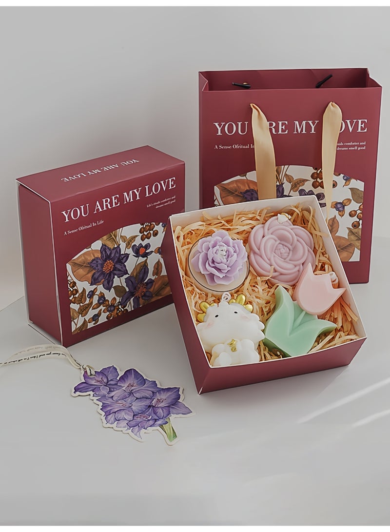 Handmade Scented Candle Gift Set, Floral & Fragrance Candles with Tulip, Jasmine, Cologne, Camellia, Iris Scented Card, Ideal for Birthday, Gift Favor, Home Ambience & Decor - Image 1