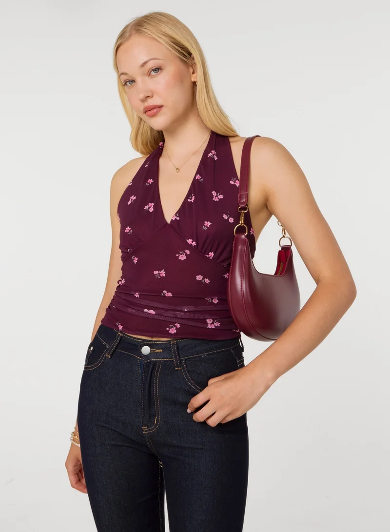 بينك فانيلا Floral Polka Dot Mesh Halter Top
