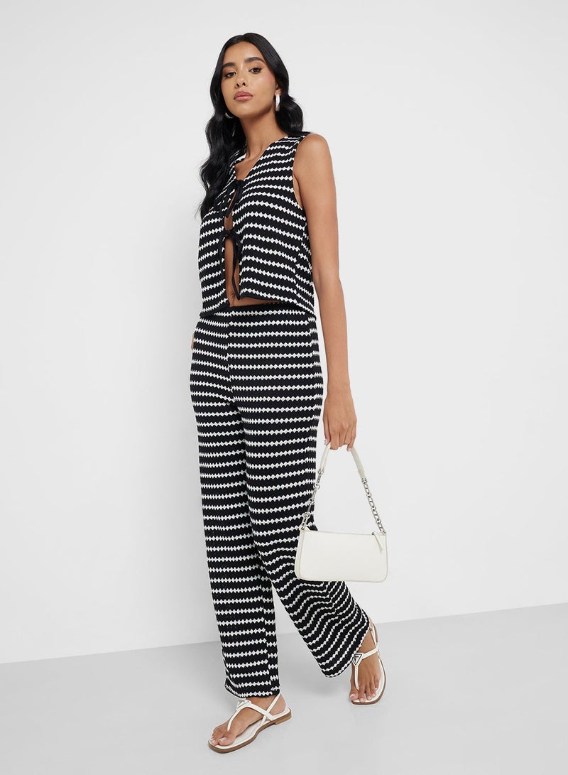 ONLY Ribbed Knit Detail Wide Leg Pants - Image 1