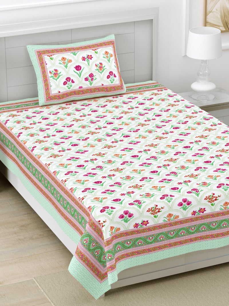 DE CAMA Since 1997 | 100% Pure Cotton 300 TC Premium Single Bedsheet for Single Bed (60 x 90 Inch) with 1 Soft Pillow Cover (17 x 27 Inch) | Luxury Designer Printed Bedsheet Set – Botanical Flowers - Image 3