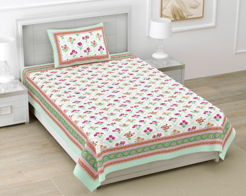 DE CAMA Since 1997 | 100% Pure Cotton 300 TC Premium Single Bedsheet for Single Bed (60 x 90 Inch) with 1 Soft Pillow Cover (17 x 27 Inch) | Luxury Designer Printed Bedsheet Set – Botanical Flowers - Image 1