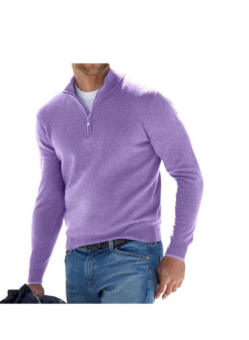 Loquat Fall Long Sleeved V-Neck  Zipper Men's Casual Sweater 