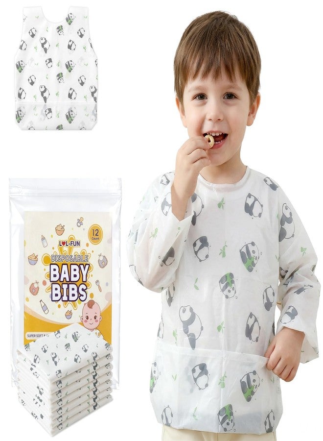 LOL-FUN Disposable Baby Bibs with Crumb Catcher, Waterproof &Rip-Resistant Feeding Bibs for Toddlers, Baby Travel, Daycare & Mealtime Essentials, 12 Count(Panda) - Image 1