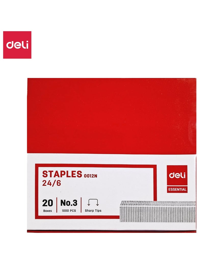 Deli Staples Staple 24/6 Pack of 20 Boxes, 1000 PCS , Can Staple Up to 25 Sheets - Image 1