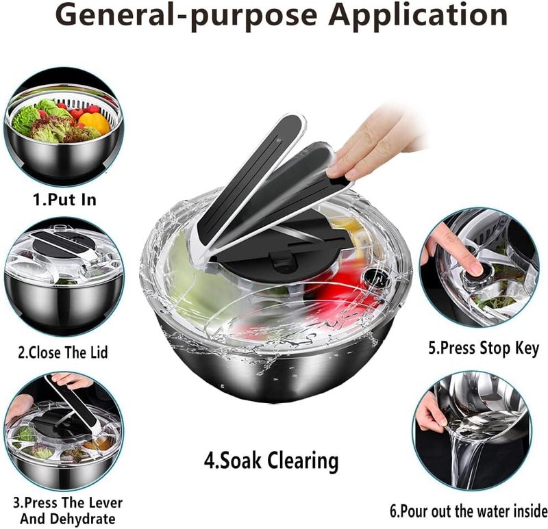 Exrp Salad Spinner Stainless Steel Large, Vegetable Washer with 3.5L Bowl, Lettuce Cleaner and Dryer - Image 4