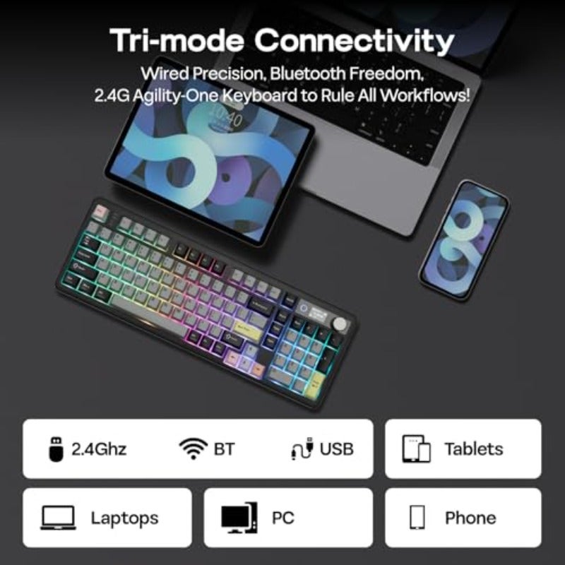 EPOMAKER TH99 PRO 96 Mechanical Keyboard with Screen Knob 10000mAh 2.4Ghz BT Hot Swap Custom Driver RGB Backlight PBT Keycap Wireless Gaming Keyboard for PC Mac Black Sea Salt Silent - Image 5