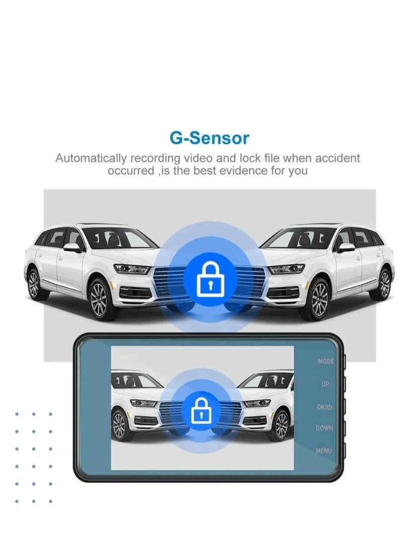 GULFLINK - One Way By Vehicle Driving Recorder 4 inch Touch Screen Dual Lens Car Camera DVR Front And Rear Dash Camera. - Image 1