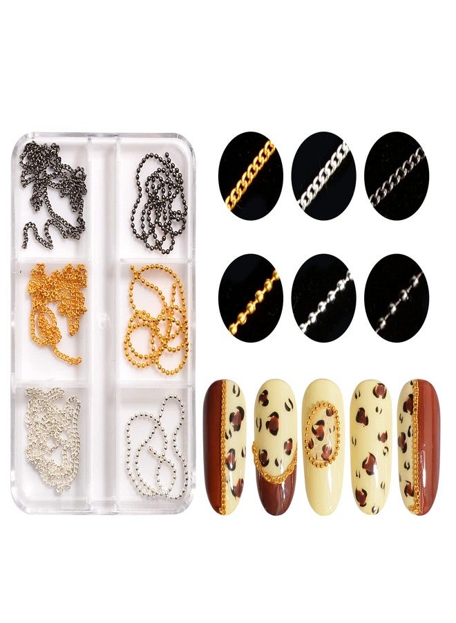 Sindy 6 Strips Nail Chains for Nail Art 3D Metal Nail Charms Nail Art Decoration Metal Gold Sliver Black Punk Nail Studs Chains Metallic Nail Beads Ball Jewelry Accessories Manicure Tips - Image 2