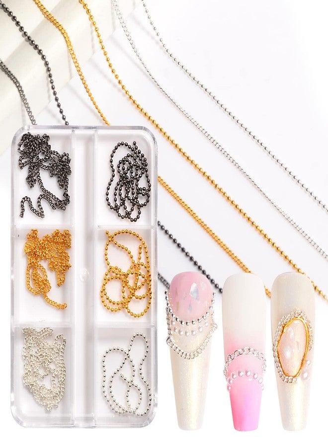 Sindy 6 Strips Nail Chains for Nail Art 3D Metal Nail Charms Nail Art Decoration Metal Gold Sliver Black Punk Nail Studs Chains Metallic Nail Beads Ball Jewelry Accessories Manicure Tips - Image 1