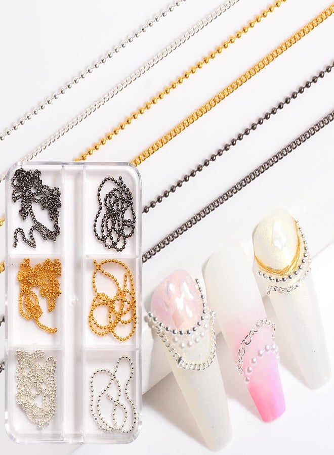 Sindy 6 Strips Nail Chains for Nail Art 3D Metal Nail Charms Nail Art Decoration Metal Gold Sliver Black Punk Nail Studs Chains Metallic Nail Beads Ball Jewelry Accessories Manicure Tips - Image 3
