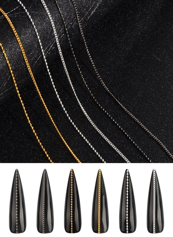 Sindy 6 Strips Nail Chains for Nail Art 3D Metal Nail Charms Nail Art Decoration Metal Gold Sliver Black Punk Nail Studs Chains Metallic Nail Beads Ball Jewelry Accessories Manicure Tips - Image 4