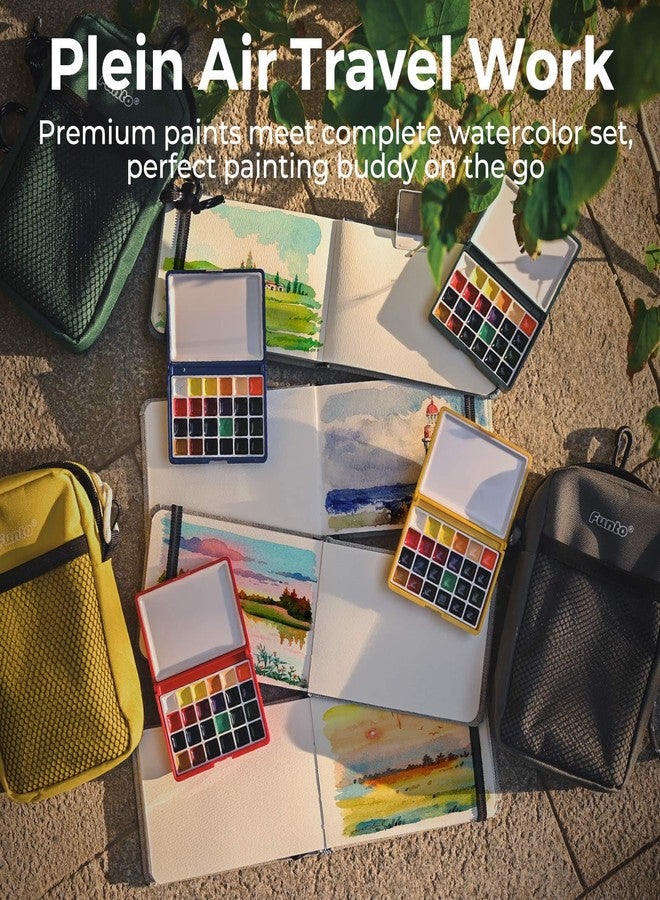 Funto Mini Watercolour Set, the All-In-One 24-Colour Premium Pocket Travel Painting Insert, with Crossbody Bag, Watercolour Diary, Water Brush, Painting Water Cup and Magnetic Handle - Image 5