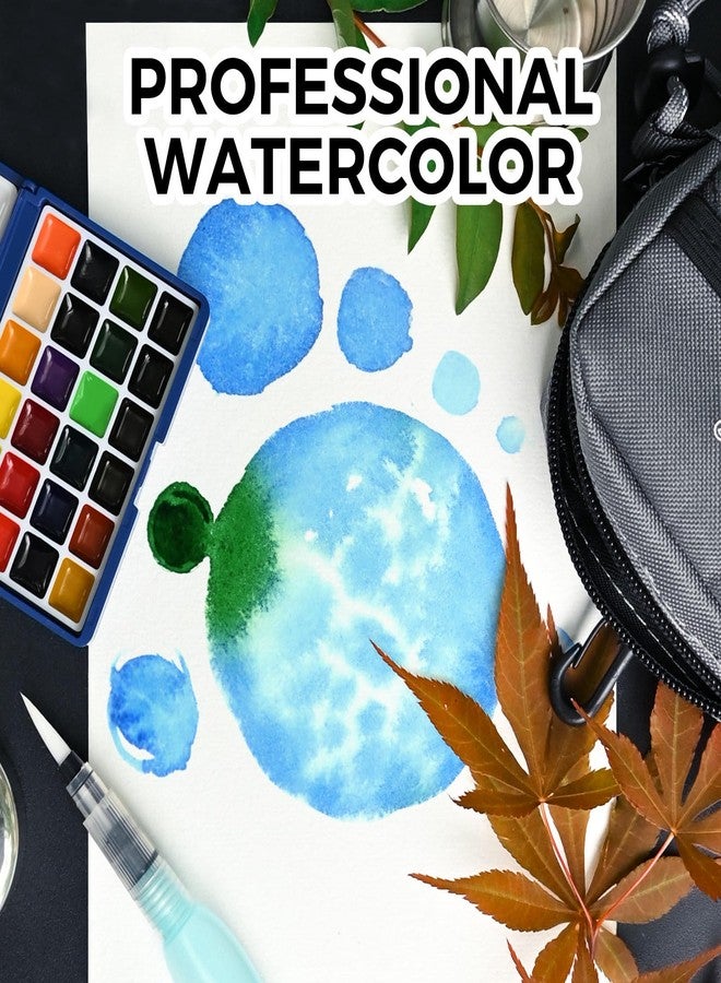 Funto Mini Watercolour Set, the All-In-One 24-Colour Premium Pocket Travel Painting Insert, with Crossbody Bag, Watercolour Diary, Water Brush, Painting Water Cup and Magnetic Handle - Image 3