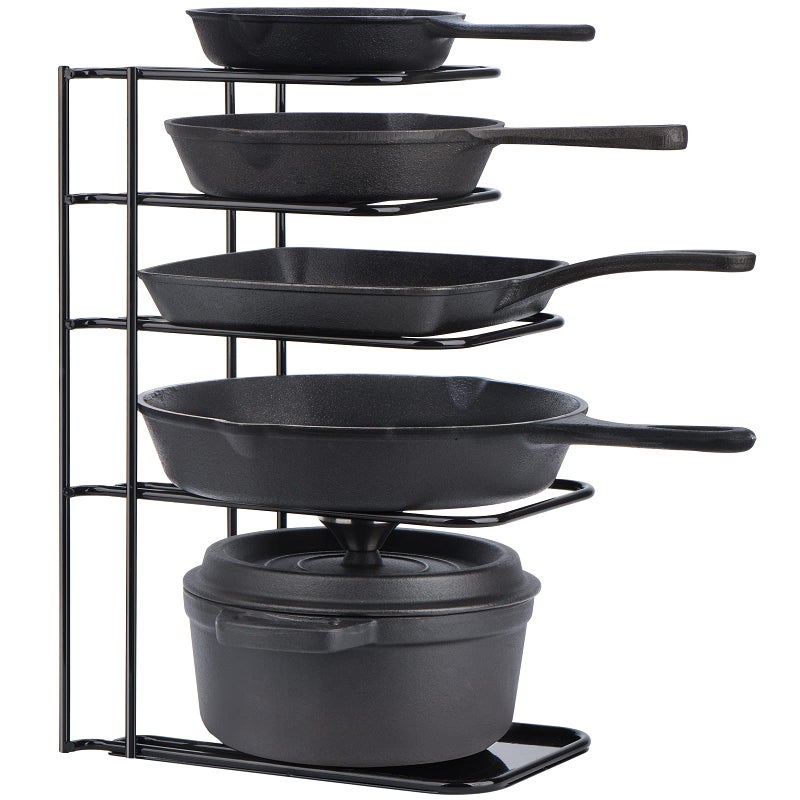 Toplife Heavy Duty Pan Organizer 5 Tier Pot and Pan Organizer Rack for Cast Iron Skillets Griddles and Pots  Sturdy Steel Construction No Assembly Required  Black