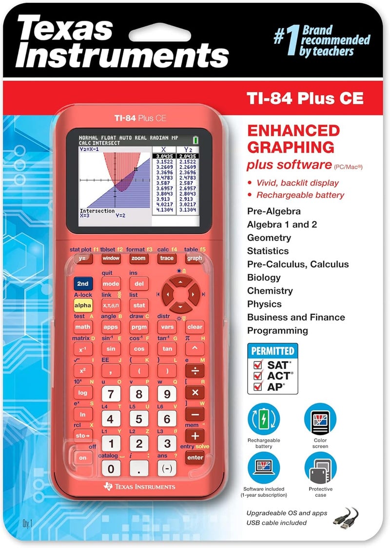 TEXAS INSTRUMENTS TI-84 Plus CE Color Graphing Calculator, Coral (Metallic) - Image 1