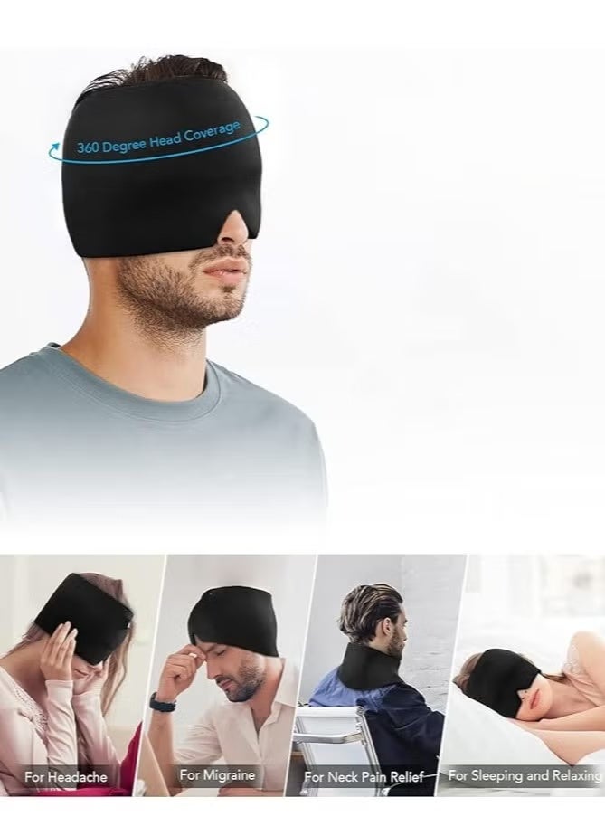 Headache Relief Hat Cold Hot Therapy Headache Relief Cap for Puffy EyesTension Sinus & Stress Relief Black - Image 3