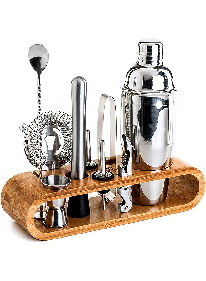 U-HOOME Kit,U-HOOME 10-Piece Bar Tool Set with Stand Bamboo,with All Bar Accessories, Cocktail Strainer, Double Jigger, Bar Spoon, Bottle Opener, Pour Spouts - Image 1