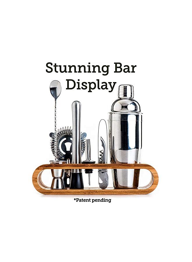 U-HOOME Kit,U-HOOME 10-Piece Bar Tool Set with Stand Bamboo,with All Bar Accessories, Cocktail Strainer, Double Jigger, Bar Spoon, Bottle Opener, Pour Spouts - Image 3