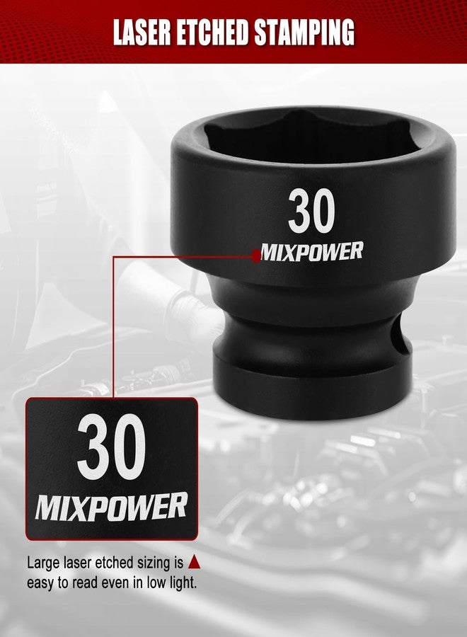 MIXPOWER 1/2" Drive Stubby Impact Socket,CR-MO,30mm,6-Point,Metric,Radius Corner Design, Axle Nut Impact Grade Socket for Easy Removal - Image 5