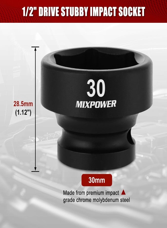 MIXPOWER 1/2" Drive Stubby Impact Socket,CR-MO,30mm,6-Point,Metric,Radius Corner Design, Axle Nut Impact Grade Socket for Easy Removal - Image 2