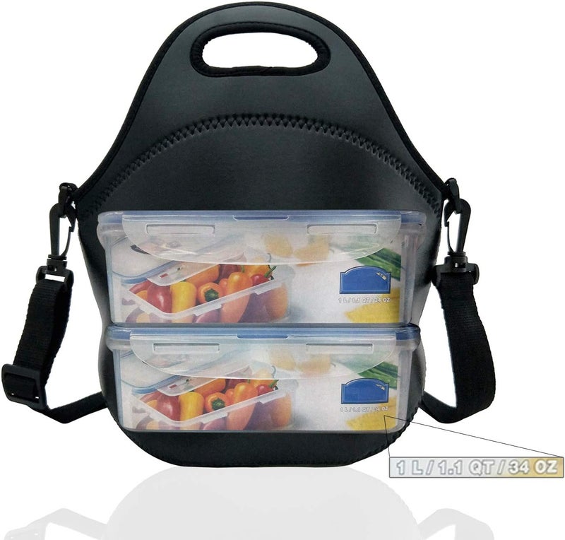 YIDA Neoprene Insulated Lunch bag Lunch tote Boxes Bags for Women Men Work Office Picnic Travel Black - Image 5