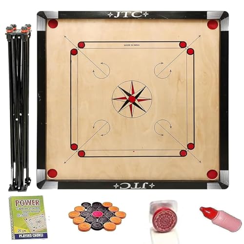 JTC Superior Matte Finish Practice Carrom Board for Serious Professional Practice with Coins Striker and Powder Beige ABC- Engineering Wood (32 x 32 Inches with Stand Style A) - Image 1
