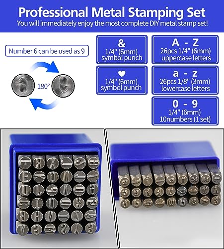DkOvn Metal Stamping Kit, Complete Jewelry Making Stamping Tools with 6mm Font Uppercase, Number Punches & 3mm Lowercase Letter, Metal Stamping Jig, Hammer and Steel Bench Block - Image 3