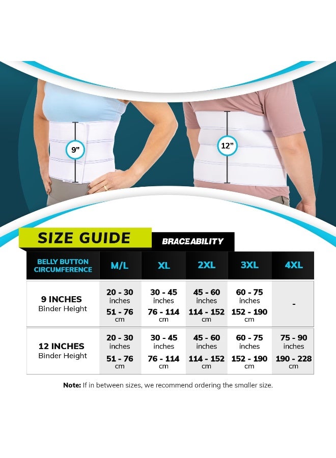 BraceAbility Plus Size Abdominal Binder for Post Surgery Recovery - Bariatric Stomach Hernia Belt, Post Partum Waist Binder, Diastasis Recti Obese Belly Support Band for Big Men and Women (4XL 12") - Image 2