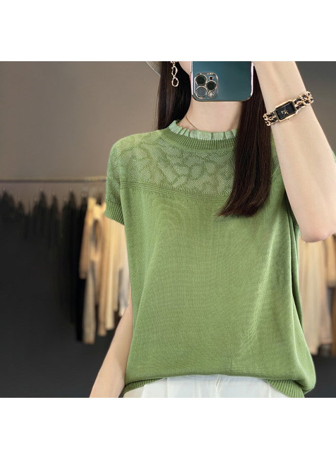 MIIOW Popular 2025 New Women'S Chiffon Knitted Top, Breathable Thin Hollow-Out Short Sleeve Pullover Base Layer - Image 3