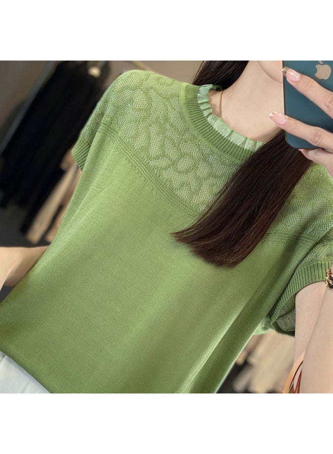 MIIOW Popular 2025 New Women'S Chiffon Knitted Top, Breathable Thin Hollow-Out Short Sleeve Pullover Base Layer - Image 5