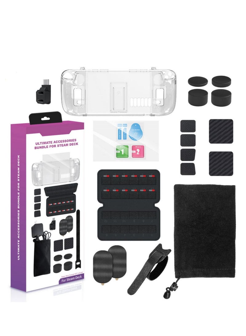 19-in-1 Console Case Protective Cover Set Crystal Shell Silicone Pad Tempered Film Cable Tie Compatible For Steam Deck - Image 1