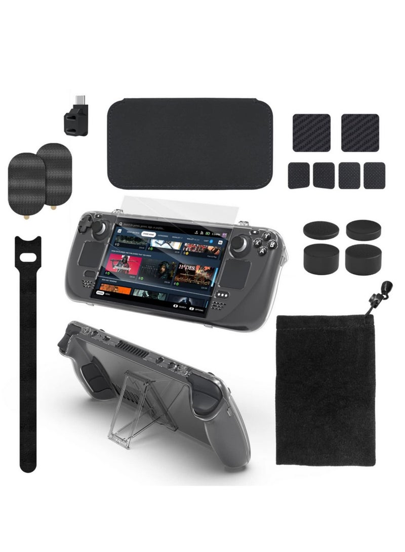 19-in-1 Console Case Protective Cover Set Crystal Shell Silicone Pad Tempered Film Cable Tie Compatible For Steam Deck - Image 2