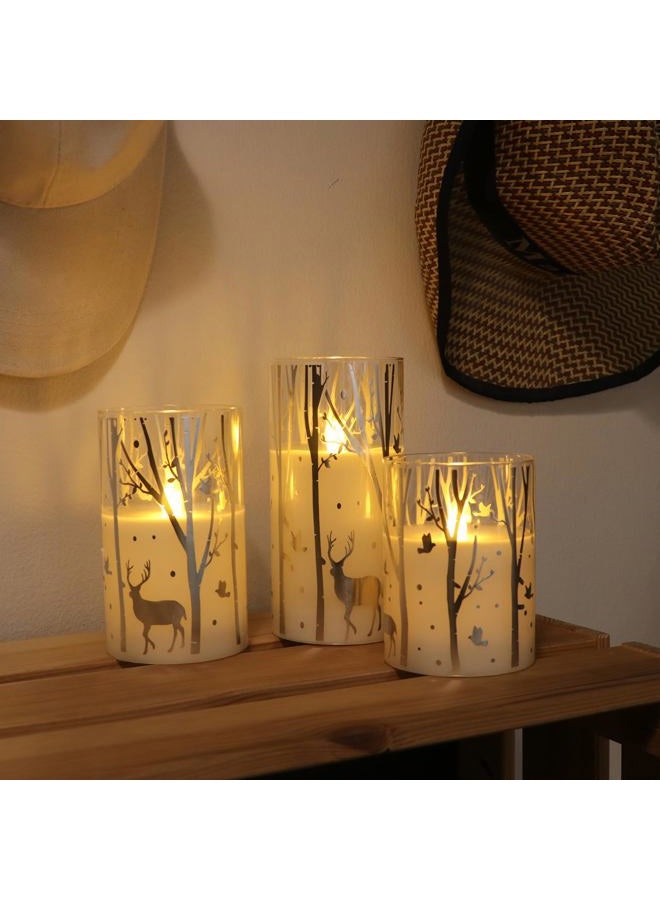 Rhytsing Silver Reindeer Design Glass Battery Operated LED Candles with 6H Timer, Christmas Flameless Candles with Warm White Light, Batteries Included - Set of 3 - Image 4
