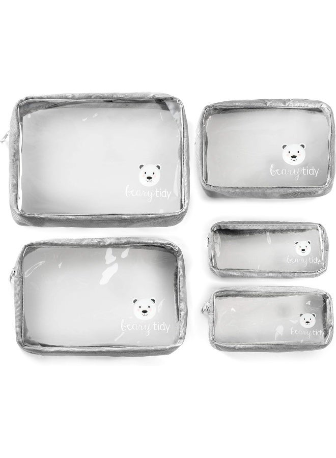 Beary Tidy 5 Piece Diaper Bag Organizer Pouch Set, Clear with Zippers and Nestable - Image 1