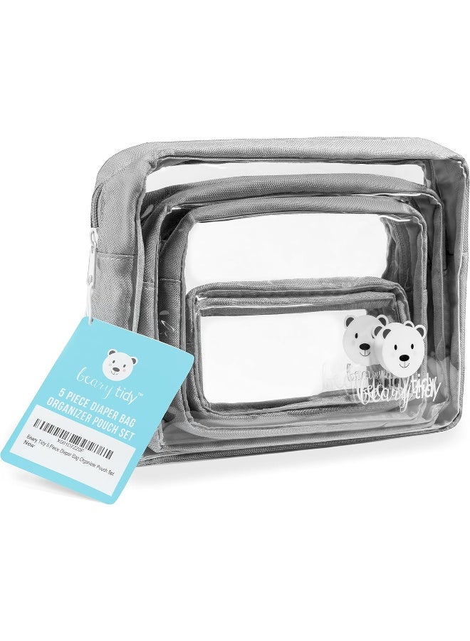 Beary Tidy 5 Piece Diaper Bag Organizer Pouch Set, Clear with Zippers and Nestable - Image 2