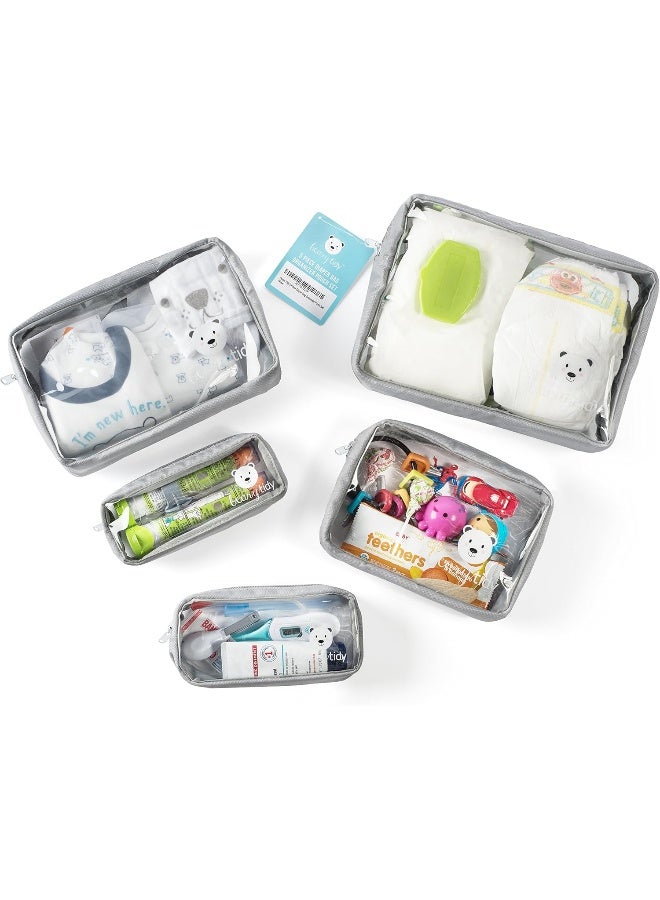 Beary Tidy 5 Piece Diaper Bag Organizer Pouch Set, Clear with Zippers and Nestable - Image 4
