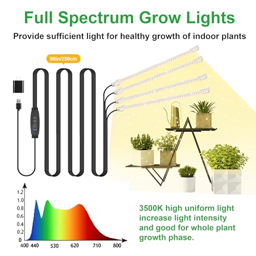 RWNTAO LED Plant Growing Lamp Strips, Full Spectrum 3500K Grow Light for Indoor Plants with 3/9/12H Timer and 10 Dimmable Levels for Green House Hydroponics Succulent, 4 Head 13 Inches - Image 2