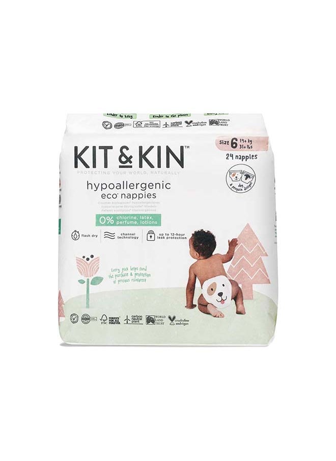 Kit & Kin - KIT & KIN Eco Friendly Baby Diapers Size 6 | Soft Flash Dry Disposable Diapers, Superior Leak Protection Hypoallergenic for Skin Protection Baby Diapers (Size 6 - Pack of 24) - Image 1