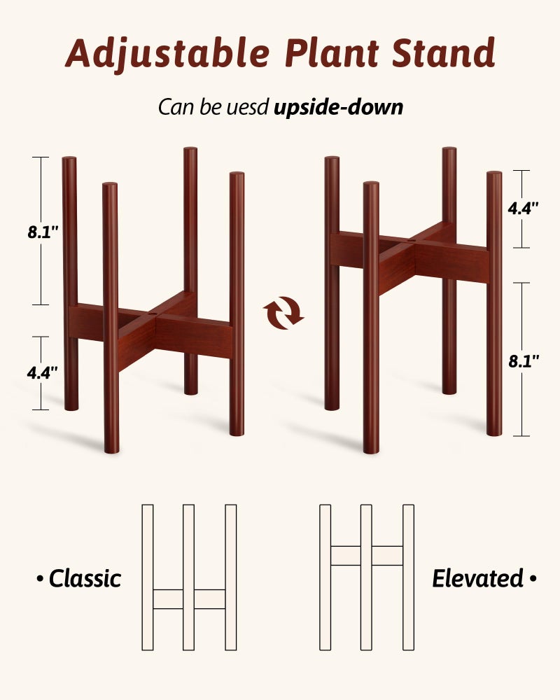 GENTINGBRO Adjustable Plant Stand Indoor, Bamboo Plant Stand Fits 8 9 10 11 12 Inches, Small Corner Planter Holder for Indoor Plants, Single Floor Plant Stands for Living Room Balcony, Reddish Brown - Image 4