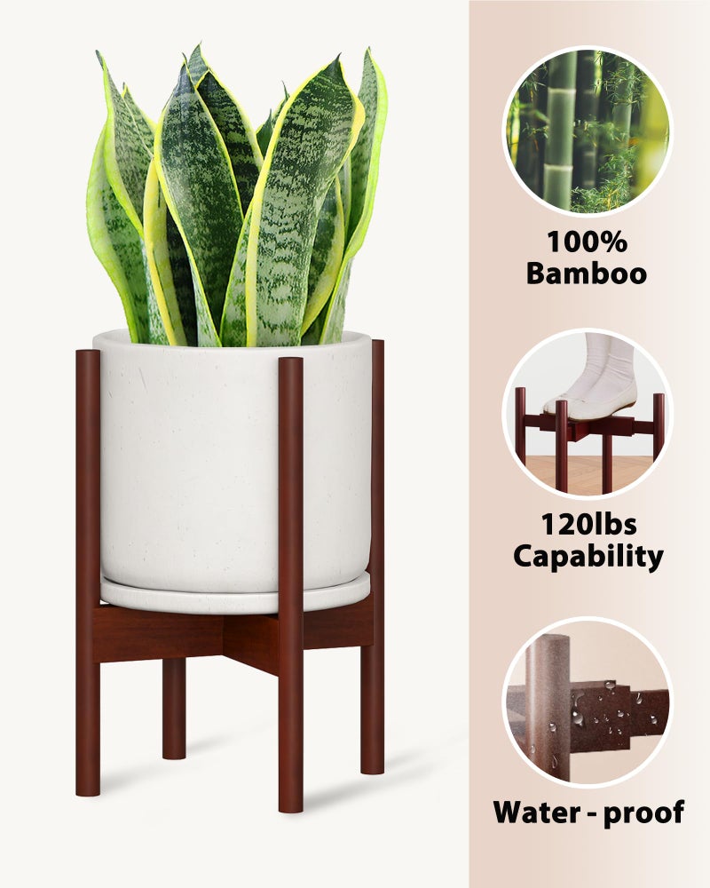 GENTINGBRO Adjustable Plant Stand Indoor, Bamboo Plant Stand Fits 8 9 10 11 12 Inches, Small Corner Planter Holder for Indoor Plants, Single Floor Plant Stands for Living Room Balcony, Reddish Brown - Image 2