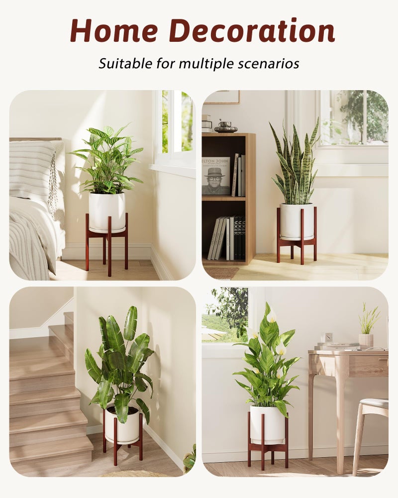 GENTINGBRO Adjustable Plant Stand Indoor, Bamboo Plant Stand Fits 8 9 10 11 12 Inches, Small Corner Planter Holder for Indoor Plants, Single Floor Plant Stands for Living Room Balcony, Reddish Brown - Image 5