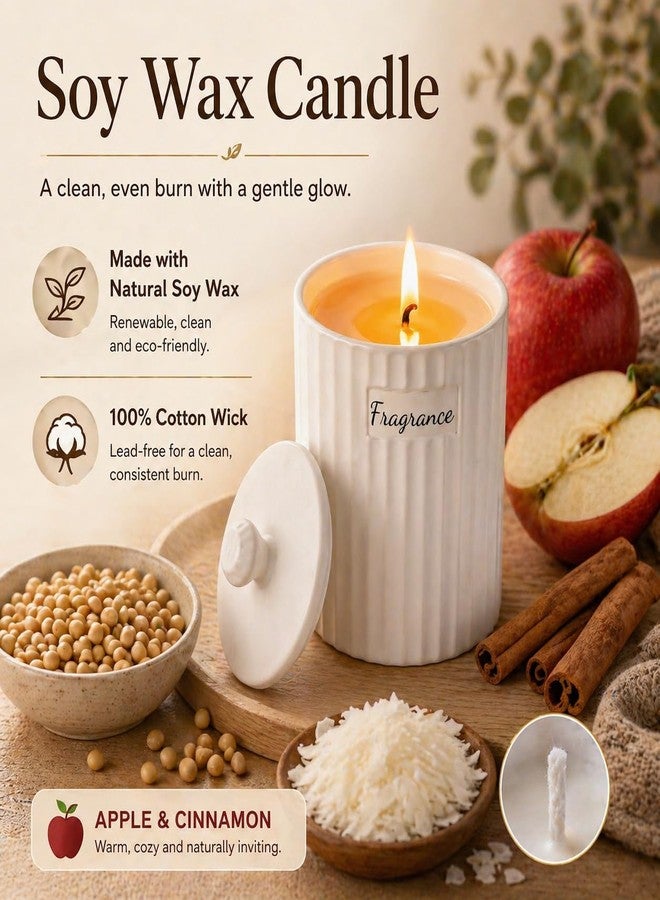 Viyffo Apple Cinnamon Holiday Scented Candle for Women & Men, Non Toxic Soy Candle in Matte White Ceramic Jar with Gift Box Perfect for Winter Gift & Home Decor - Image 3