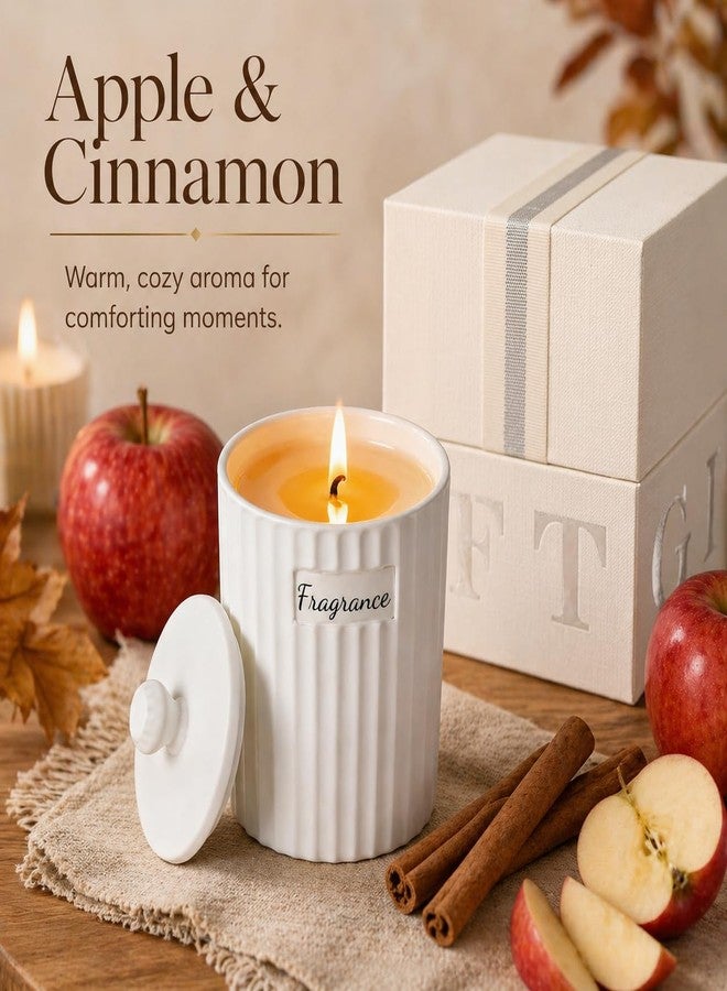 Viyffo Apple Cinnamon Holiday Scented Candle for Women & Men, Non Toxic Soy Candle in Matte White Ceramic Jar with Gift Box Perfect for Winter Gift & Home Decor - Image 2