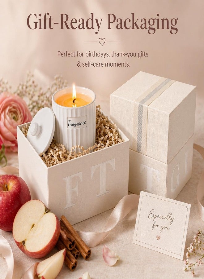 Viyffo Apple Cinnamon Holiday Scented Candle for Women & Men, Non Toxic Soy Candle in Matte White Ceramic Jar with Gift Box Perfect for Winter Gift & Home Decor - Image 5