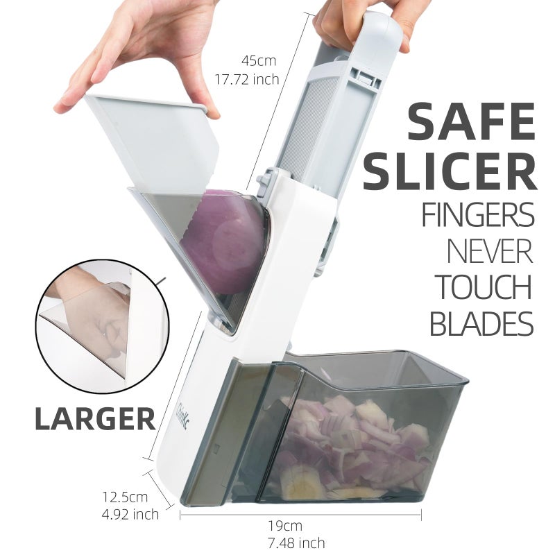 ChinKc Upgrade Safe Mandoline Slicer for Kitchen,Adjustable Vegetable Food Chopper Onion Potato Fries Cutter, Veggie Salad Julienne + Dicer, with Draining basket, Kitchen Chopping Artifact, Gift - Image 2