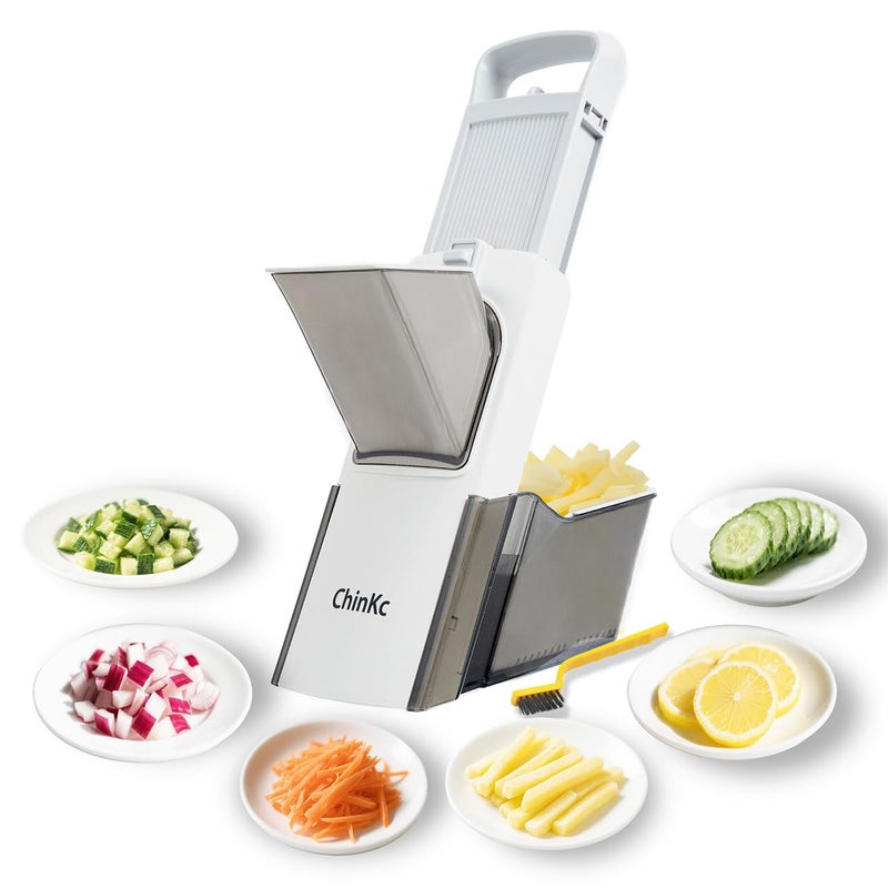 ChinKc Upgrade Safe Mandoline Slicer for Kitchen,Adjustable Vegetable Food Chopper Onion Potato Fries Cutter, Veggie Salad Julienne + Dicer, with Draining basket, Kitchen Chopping Artifact, Gift - Image 1