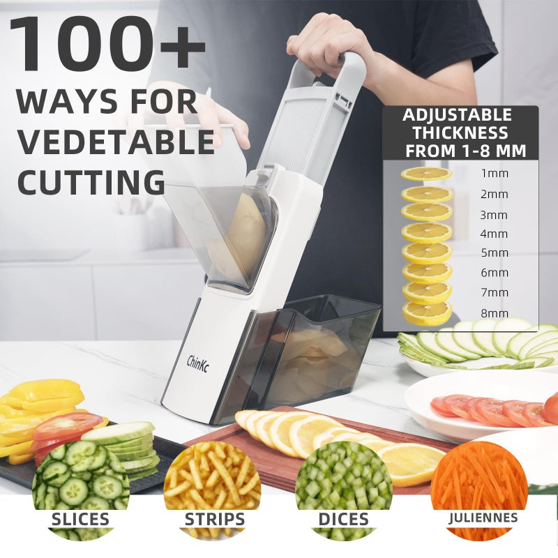 ChinKc Upgrade Safe Mandoline Slicer for Kitchen,Adjustable Vegetable Food Chopper Onion Potato Fries Cutter, Veggie Salad Julienne + Dicer, with Draining basket, Kitchen Chopping Artifact, Gift - Image 3