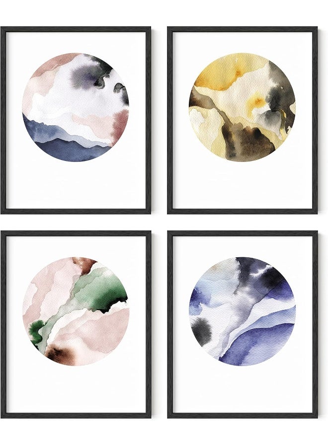 Home Trove Watercolor Wall Art Set Of 4 Minimalist Abstract Prints, Modern Pastel Swirl Posters, Aesthetic Wall Decor (Black Frame, 11X14) - Image 1