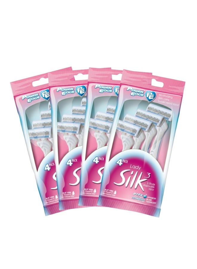 Power Edge Lady Silk Moisturizing Disposable Razor, 3 Blade System with Swivel Head, 4 Pack - Image 1