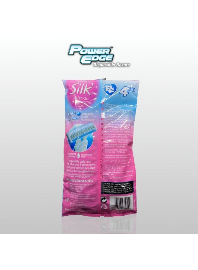 Power Edge Lady Silk Moisturizing Disposable Razor, 3 Blade System with Swivel Head, 4 Pack - Image 3